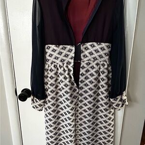 Vintage blue & white formal dress with red underlay bodice.